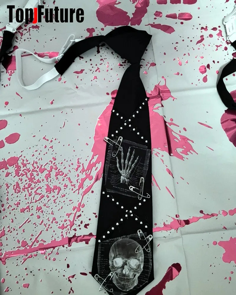 Women Men Y2K Girl Boy Gothic Harajuku Punk Steampunk Pre-Tied Ties Skeleton Necktie Accessories Halloween Cosplay Tie Choker SS69 12.69 no chocker 2