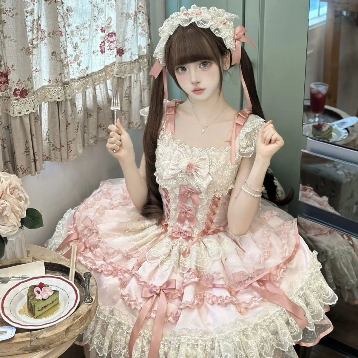 French Lolita Strap Dress Lace Patchwork Cosplay Outfit Y2K Vintage Elegant Girls Sweet Party Kawaii Dress Women Clothing 2026