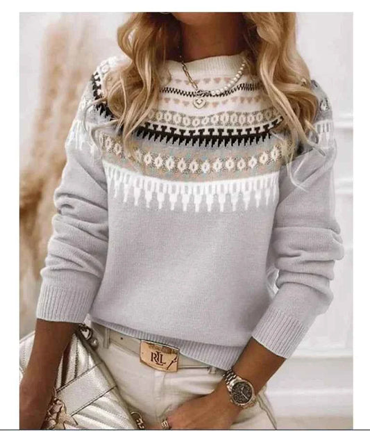 Spring Knitted Women's Sweater O-neck Long Sleeve Casual Loose Sweater Elegant Trendy Print Female Winter Fashion Ladies Clothes