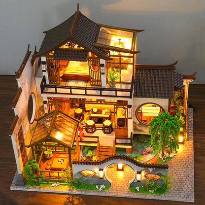 NEW DIY Wooden Doll Houses Japanese Ancient Casa Miniature Building Kits with Furniture Led Dollhouse for Adults Christmas Gifts SS69
