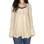 2000s Vintage Long Sleeve Babydoll Knitted Sweater Tops Cottage Milkmaid Pullovers Aesthetic Grunge Y2k Knitwear T-shirts Women SS69 33.69 Type 1 / S