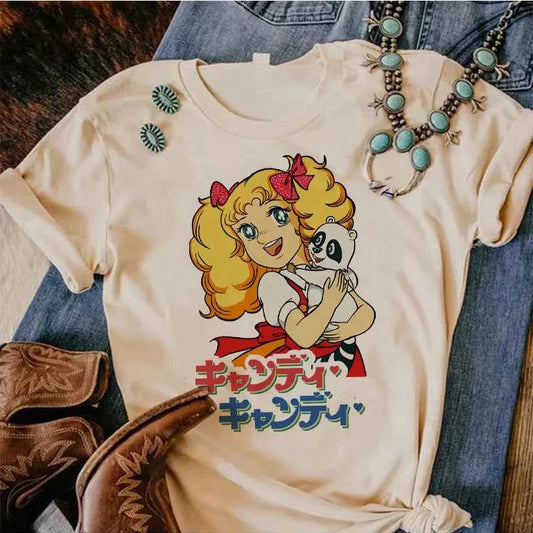 90s Kawaii Candy Candy Anime Summer Top Tshirt Femen Print T Shirt Grunge Anime Manga T Shirt Top Tees Graphic Aesthetic
