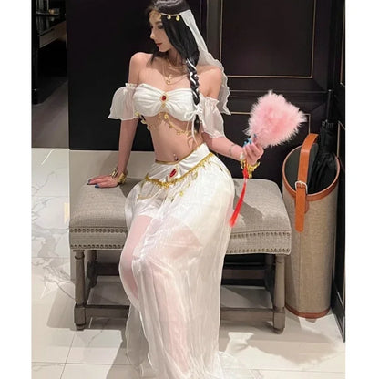 Belly Dance Costume Women's Sexy Arabian Princess Costume Fancy Indian Dance Embroider Bollywoods Jasmine Dress Egyptian Queen