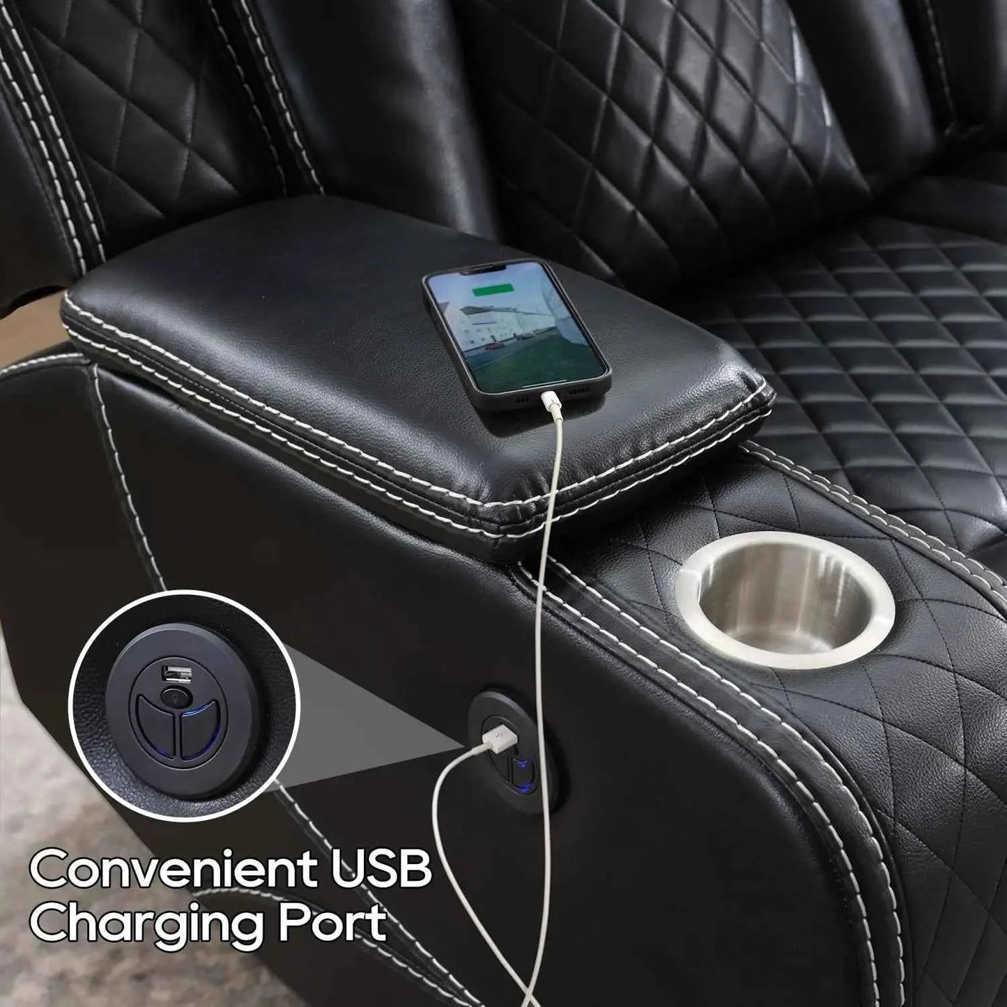 TODRANI Power Reclining Sofa 0 Gravity w/ Wireless Charger,LED Floor Lights,Reading Light, Drop-down Table USB/Type-C Port(070)