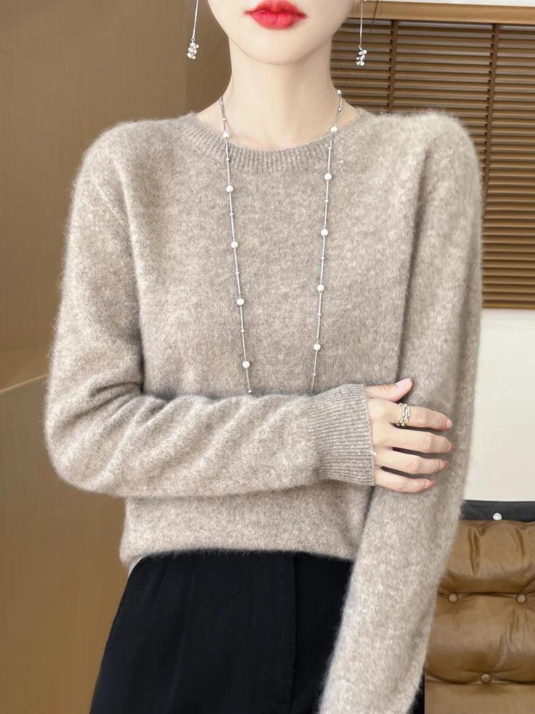 Addonee Women's 100% Merino Wool O-Neck Pullover Sweater