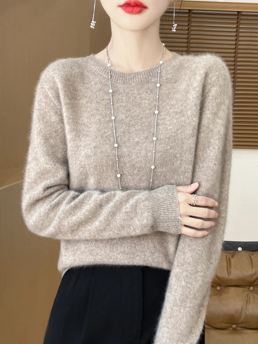 Addonee Women's 100% Merino Wool O-Neck Pullover Sweater - Heavyweight Knit
