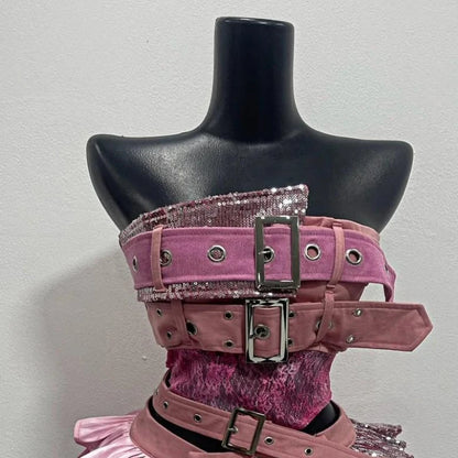 2000s Aesthetic Punk Style Women New 2 Piece Set Sexy Strapless Tops + High Waist Skirt Female Retro Chic Korean Popular Clothes