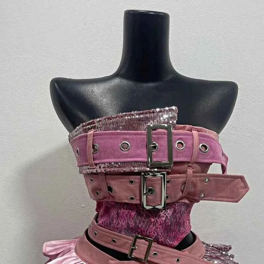 2000s Aesthetic Punk Style Women New 2 Piece Set Sexy Strapless Tops + High Waist Skirt Female Retro Chic Korean Popular Clothes