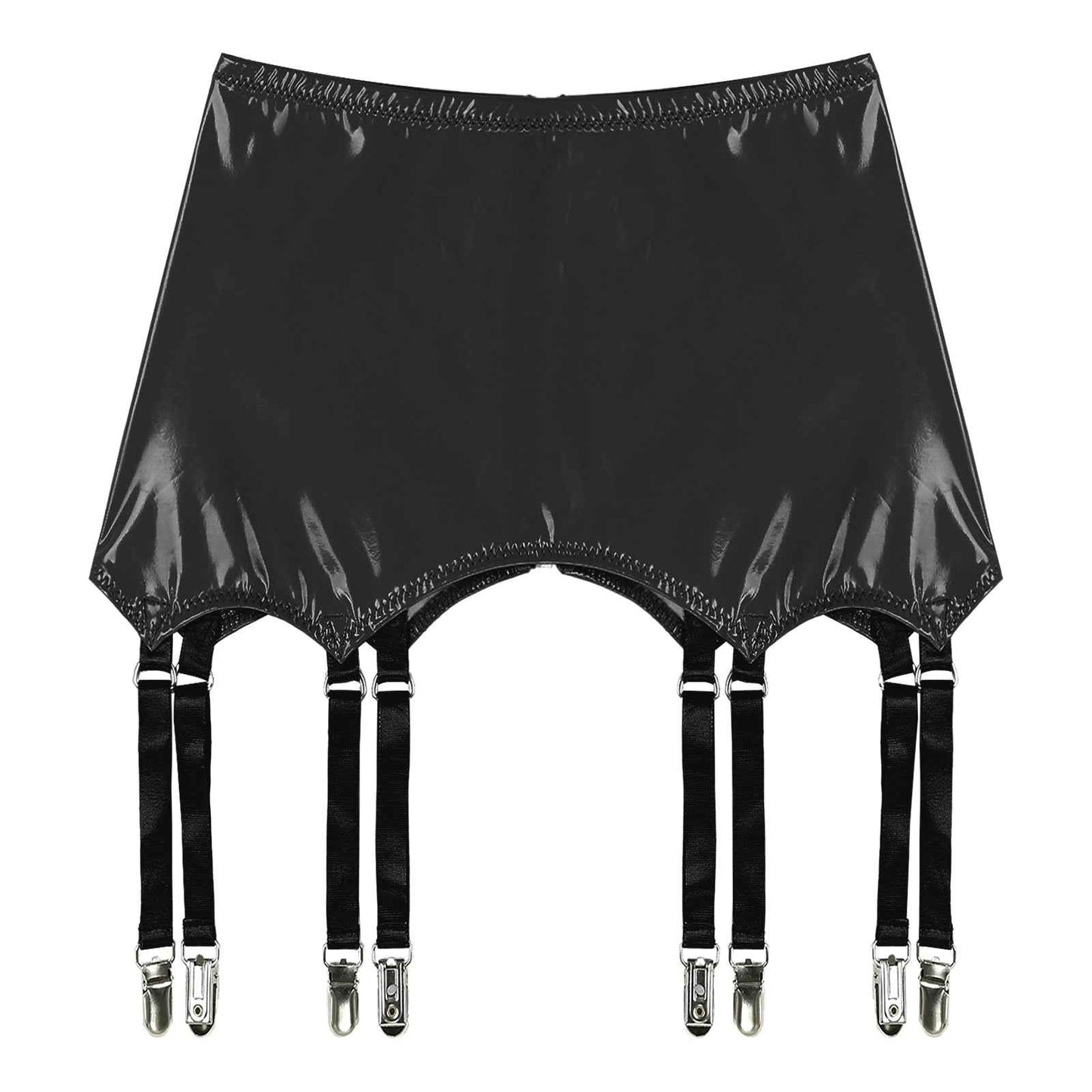 Womens Garters Suspender Belt Skirts Ladies Wet Look Mini Skirts Leather Garters with Metal Clips Clubwear Costume Underwear