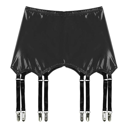 Womens Garters Suspender Belt Skirts Ladies Wet Look Mini Skirts Leather Garters with Metal Clips Clubwear Costume Underwear