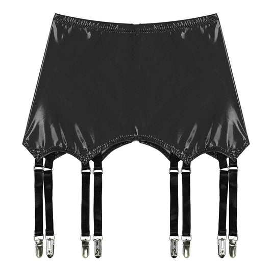 Womens Garters Suspender Belt Skirts Ladies Wet Look Mini Skirts Leather Garters with Metal Clips Clubwear Costume Underwear