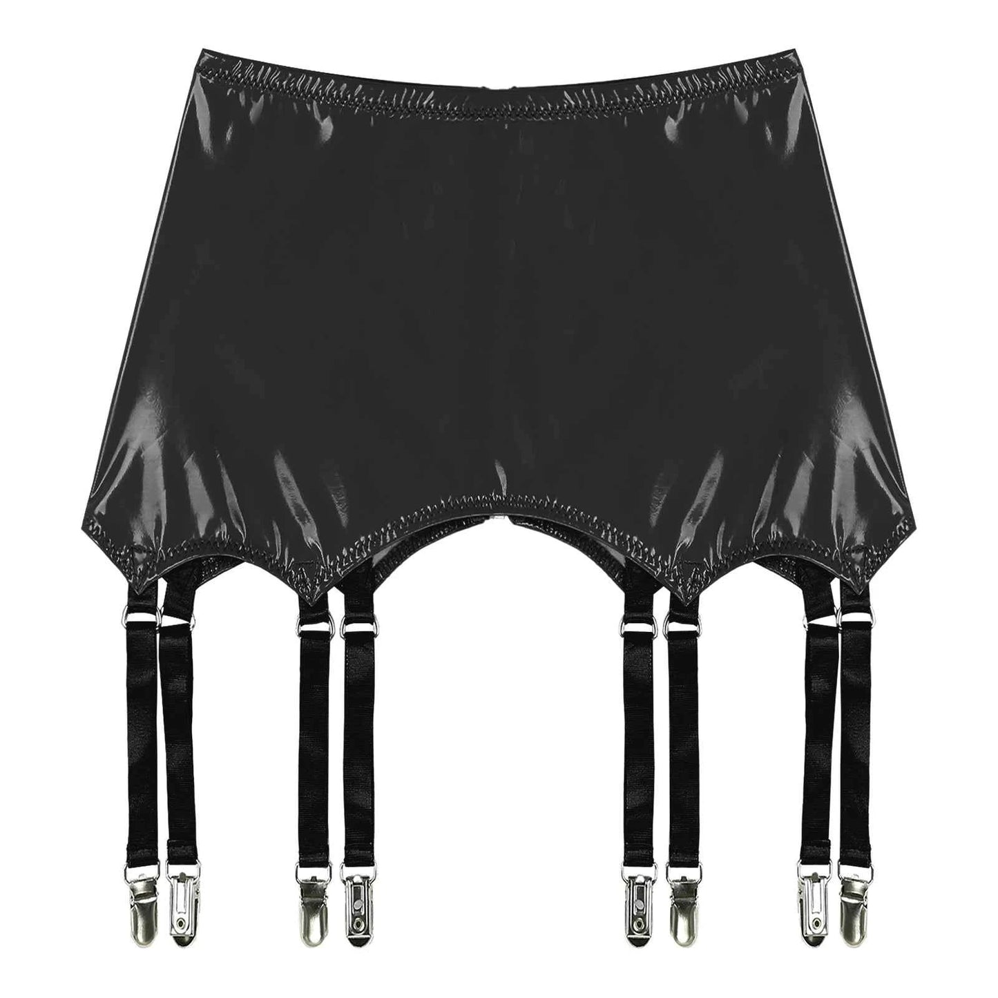 Womens Garters Suspender Belt Skirts Ladies Wet Look Mini Skirts Leather Garters with Metal Clips Clubwear Costume Underwear