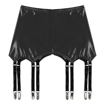 Womens Garters Suspender Belt Skirts Ladies Wet Look Mini Skirts Leather Garters with Metal Clips Clubwear Costume Underwear