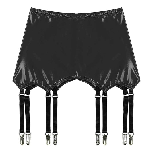 Womens Garters Suspender Belt Skirts Ladies Wet Look Mini Skirts Leather Garters with Metal Clips Clubwear Costume Underwear