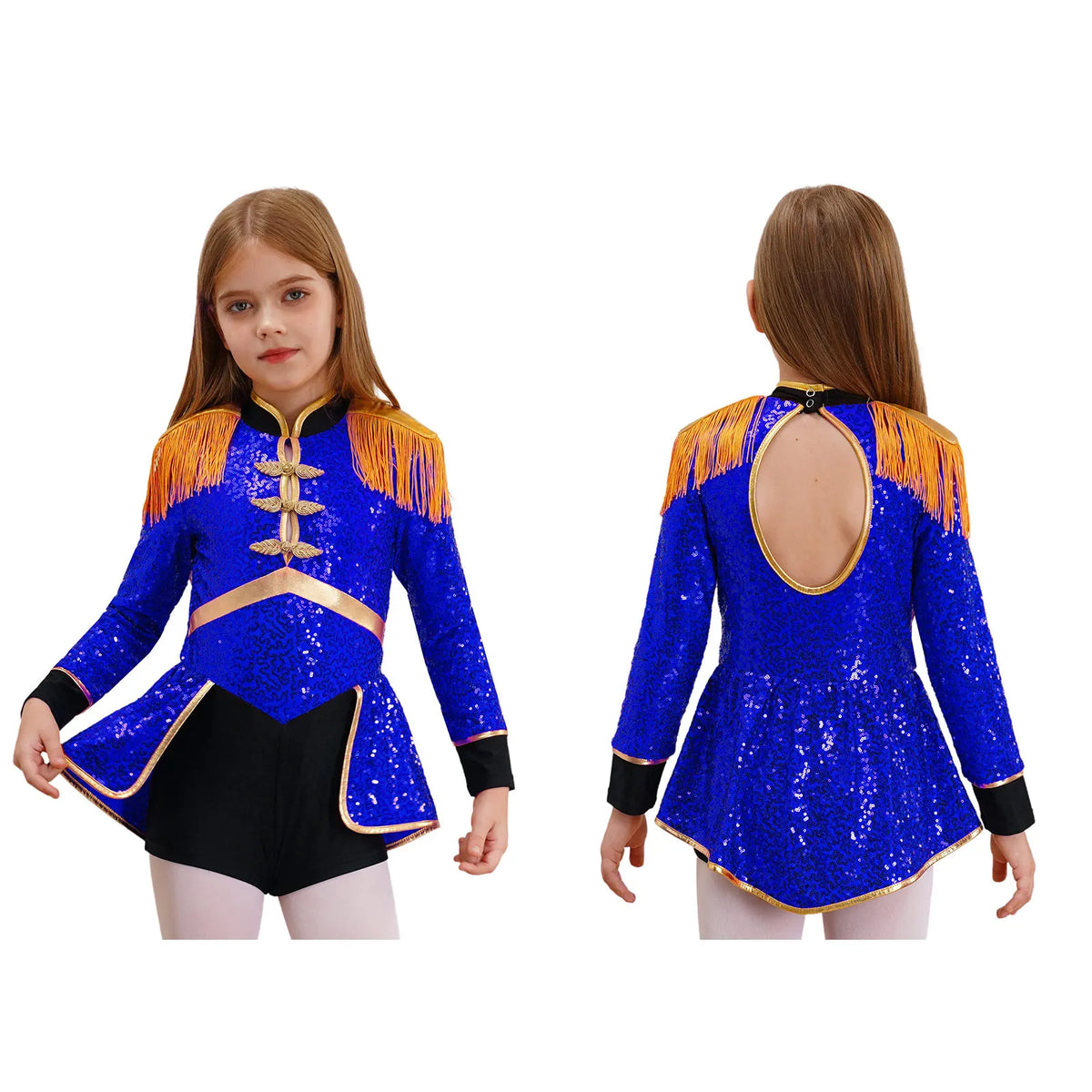 Moggemol Girls Sequin Ringmaster Bodysuit Long Sleeve Circus Costume