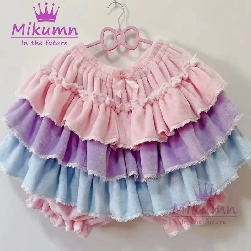 Harajuku Y2k Sweet Pink White Pumpkin Pants Lolita Autumn Winter JK Plush Shorts Japanese Kawaii Ruffles Lantern Shorts SS69 39.69 MULTI / Waist 60-100cm