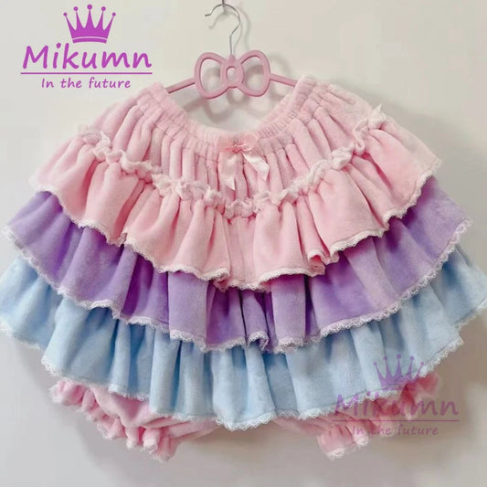 Harajuku Y2k Sweet Pink White Pumpkin Pants Lolita Autumn Winter JK Plush Shorts Japanese Kawaii Ruffles Lantern Shorts SS69 39.69 MULTI / Waist 60-100cm
