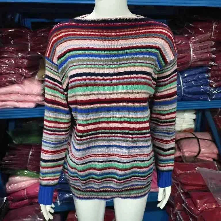 Spring Knitted Women's Sweater O-neck Long Sleeve Casual Loose Sweater Elegant Trendy Print Female Winter Fashion Ladies Clothes