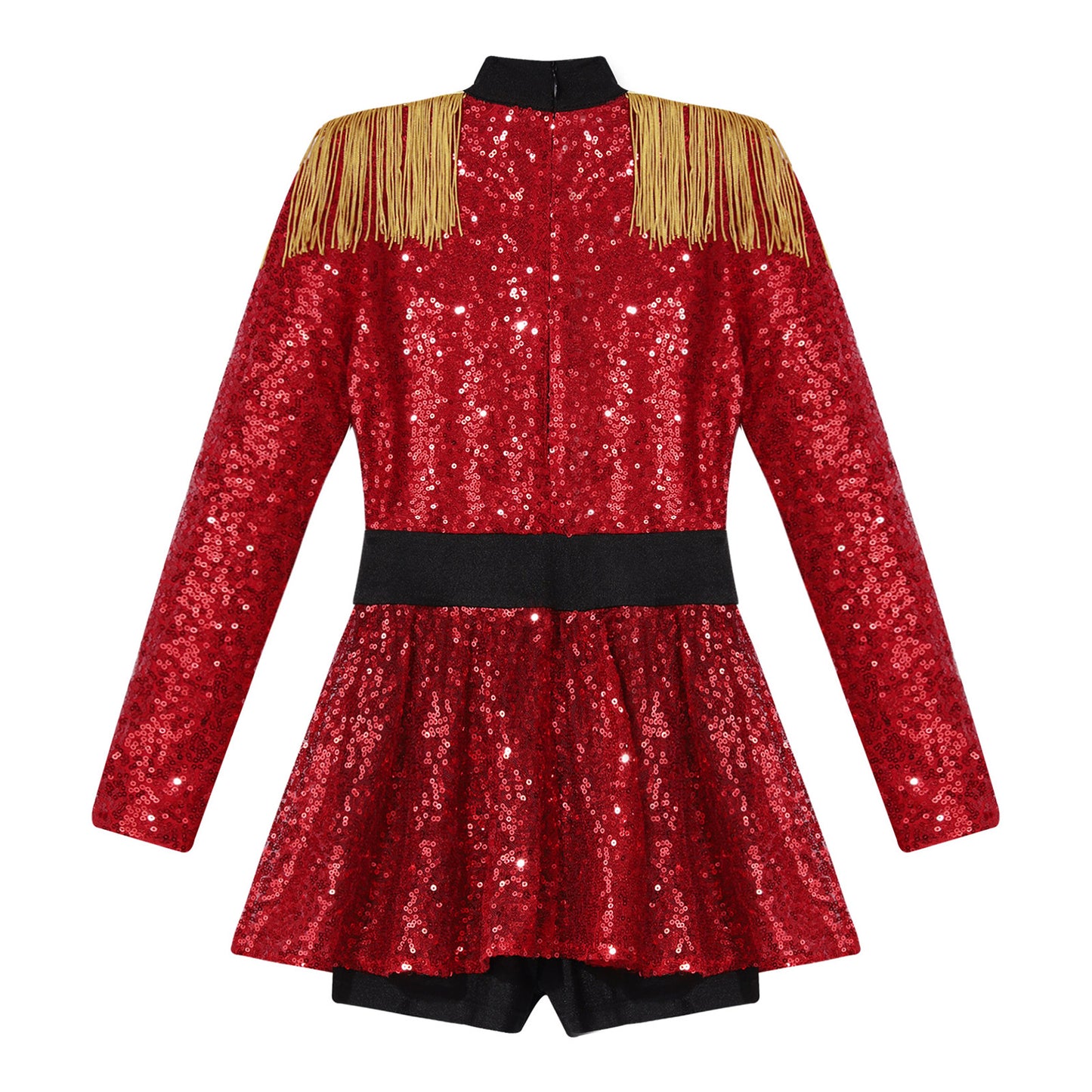 inlzdz Women's Circus Ringmaster Costume Sequin Tassel Leotard Dress