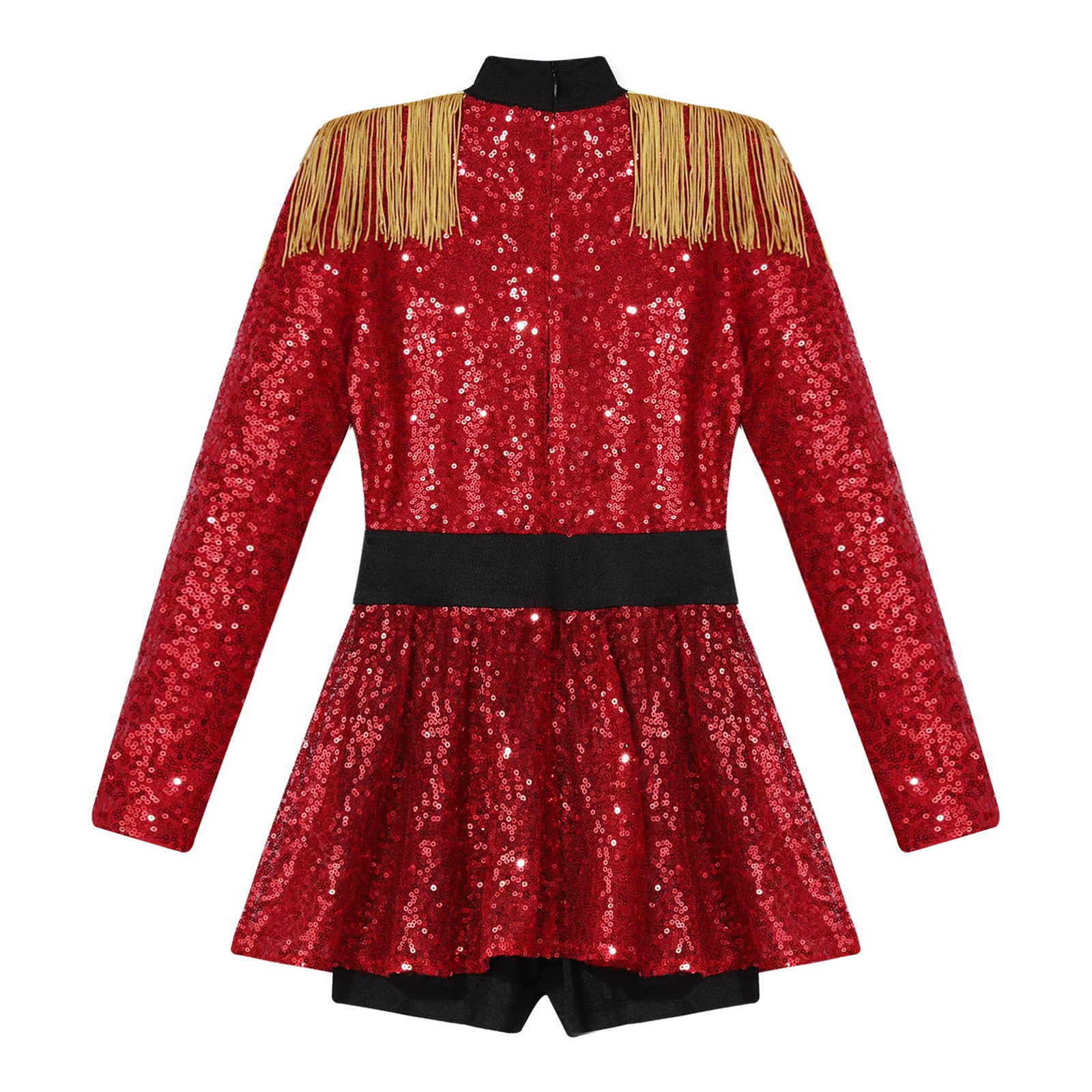 Inlzdz Women's Sequin Tassel Ringmaster Leotard Dress