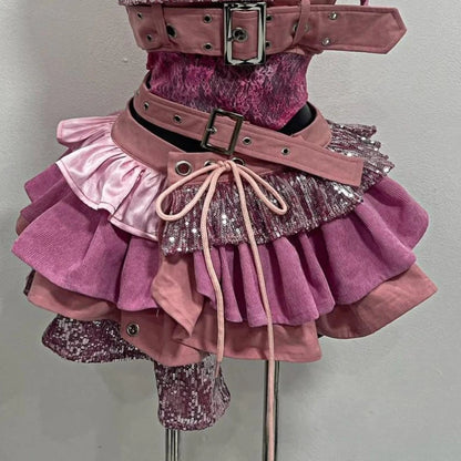 2000s Aesthetic Punk Style Women New 2 Piece Set Sexy Strapless Tops + High Waist Skirt Female Retro Chic Korean Popular Clothes