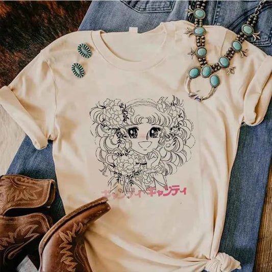 90s Kawaii Candy Candy Anime Summer Top Tshirt Femen Print T Shirt Grunge Anime Manga T Shirt Top Tees Graphic Aesthetic