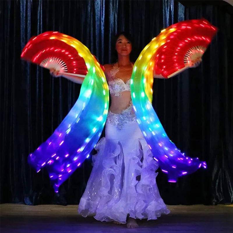 150cm Long Silk Veil Fan With LED Light Bamboo Silk Fan Practice and Stage Performance Dance Costumes Belly Dance Accessories SS69