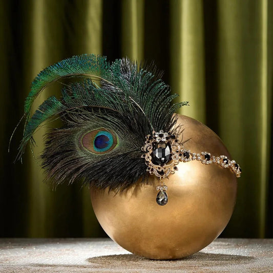 1920s Flapper Peacock Feather Headband Roaring 20s Showgirl Hair band Great Gatsby Hair Accessories 머리띠 резинки для волос 헤어밴드 SS69