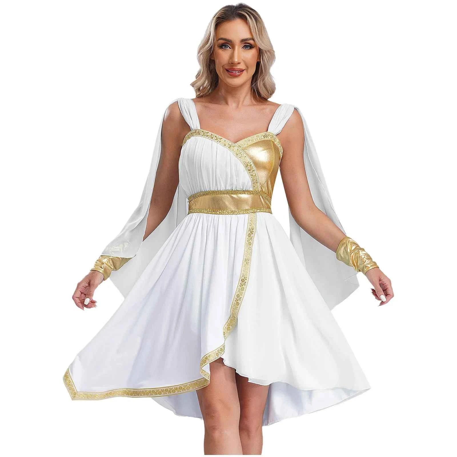 SS69 Women Ancient Greek Goddess Cosplay Costume Chiffon Sleeveless Dress