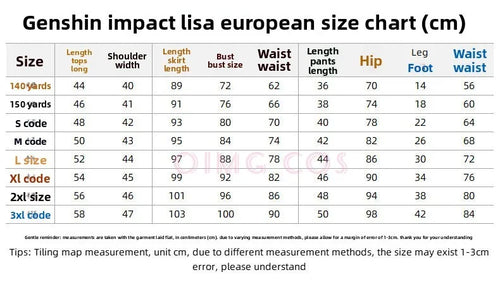 Lisa Cosplay Costume Genshin Impact Adult Carnival Uniform Anime Halloween Costumes Women Game