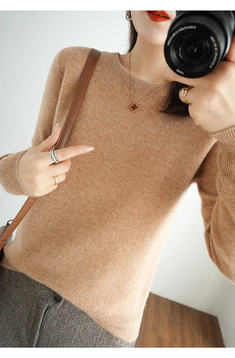 Autumn And Winter Cashmere Sweater Women's Crew Neck Pullover Casual Knitted Top Women's Short Undercoat Fashion 18 Colors SS69