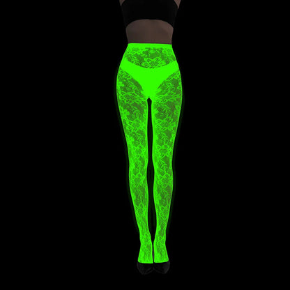 Women Glow in The Dark Fishnet Tight Rose Pattern Fishnet Tights Luminous Fishnet Halloween Party Festive Dress Up SS69