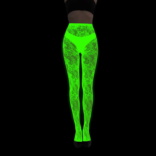 Women Glow in The Dark Fishnet Tight Rose Pattern Fishnet Tights Luminous Fishnet Halloween Party Festive Dress Up SS69