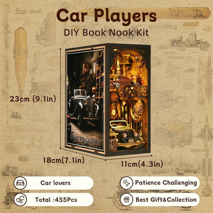 Book Nook Kit Classic Car F1 DIY Wooden Puzzle Bookshelf Insert Decor Dollhouse Model Bookend Building Home Decoration Gifts