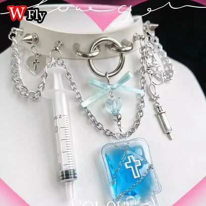 Harajuku Hot Girl Lolita Mine Sweetheart Disease Petite Nurse Needle Cross Medical Subculture Bow Collar Accessories Y2k SS69 18.69 blue