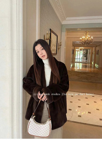 Winter Womens Real Mink Fur Coat High Quality V-neck Fur Jackets for Women New in Outerwears Luxury Clothes 2024 шуба женская