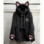 Thicked Women Jackets Cute Cat Ear Hooded Long Sleeve Punk Outerwear Fashion Casual Warm Coats 2025 Ropa Mujer Japanese Y2k Tops