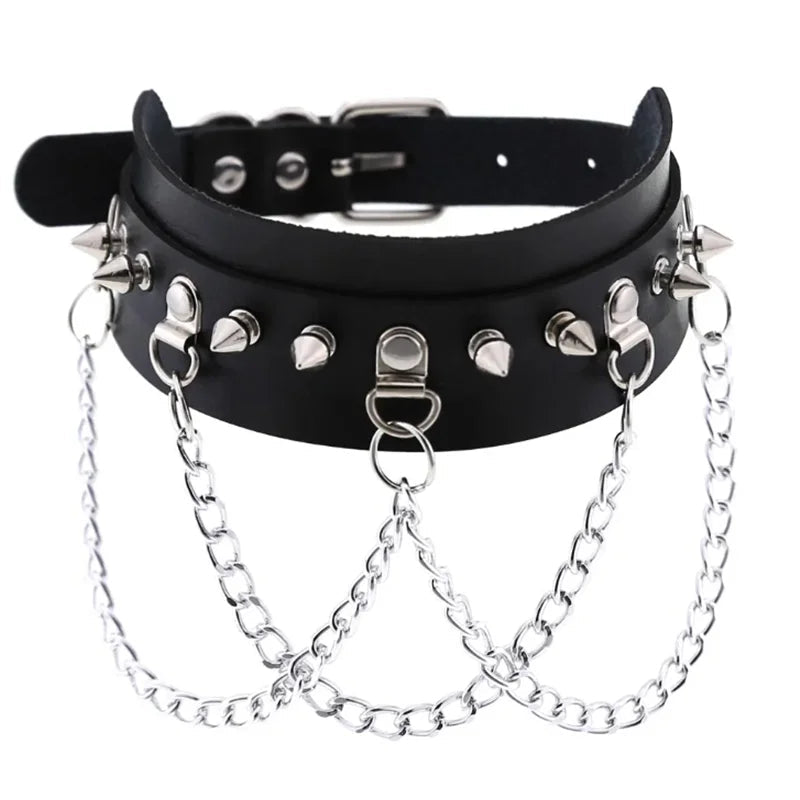 1Pc Harajuku Gothic Spike Rivet Star Necklaces Collares Hip Hop Rock Black Bowknot PU Lace Leather Sexy Y2K Girl Choker Jewelry SS69 9.69 W4604