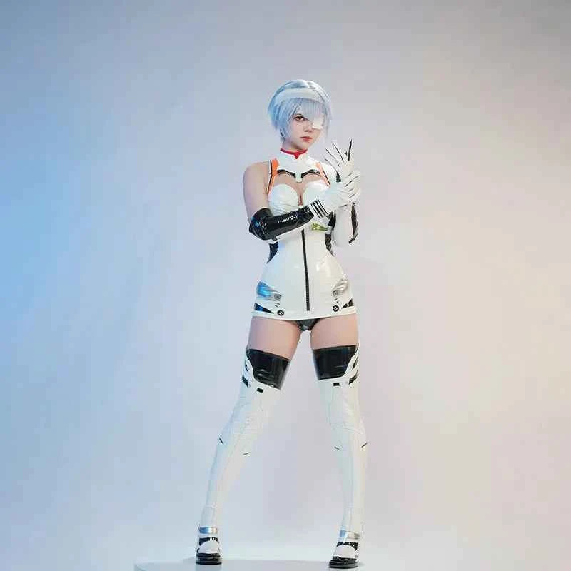Ayanami Rei Cosplay Costume Ainme EVA Women's sexy white leather jumpsuit shoulder armor prop wig Halloween carnival uniform