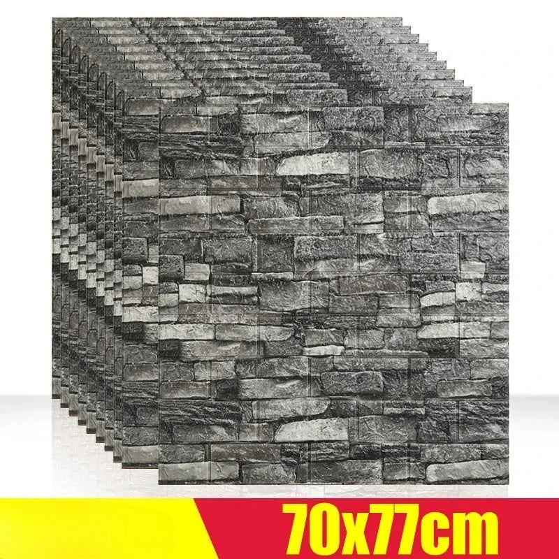 3D Foam Brick Wall Stickers, Waterproof Peel & Stick Panels 70x77cm