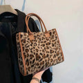 Winter Faux Fur ,Leopard Print Designer Shopper Totes, Fashion Soft Plush Women Shoulder Bags, Large Capacity Handbags and Purse