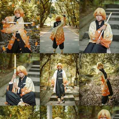 Agatsuma Zenitsu Anime Cosplay Costume Kimono Set for Women