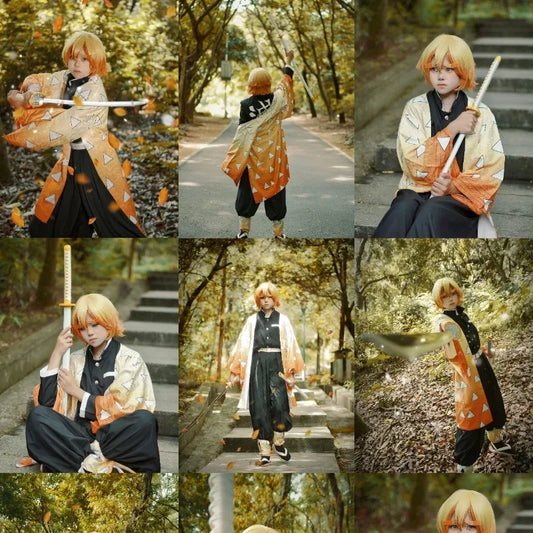 Agatsuma Zenitsu Anime Cosplay Costume Kimono Set for Women