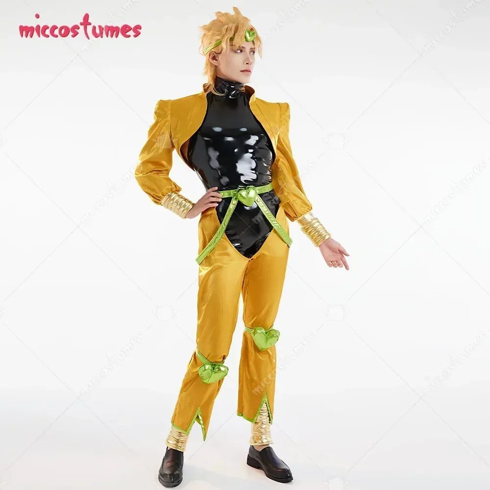Miccostumes Unisex Full Set Yellow and Black Cosplay Costume with Headdress and Bracers for Halloween Cosplay Costume