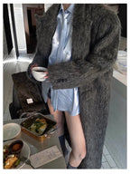Mauroicardi Autumn Winter Oversized Extra Long Warm Thick Gray Wool & Blends Coat Women Loose Casual Fluffy Korean Fashion 2024