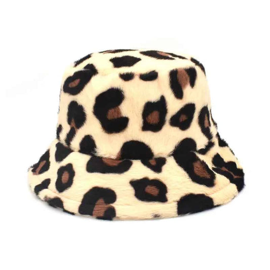 Winter Bucket Hat Women's Fashion Leopard Panama Warm Hats Female Vintage Faux Fur Fisherman Cap Hats For Women Dropshipping