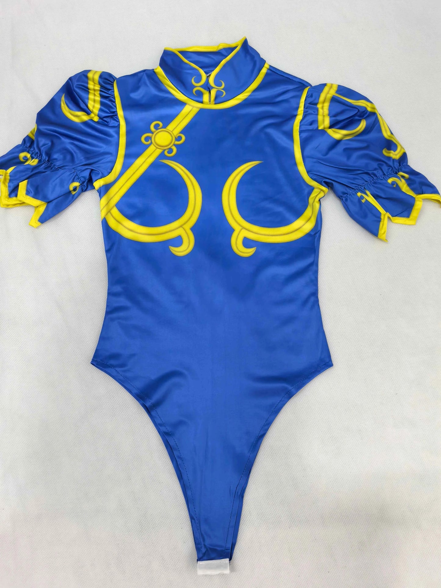 Women's Street Fighter Chun Li Cosplay Costume Game Fighter Chunli Blue Cheongsam with Headdress and Waistband Halloween Costume