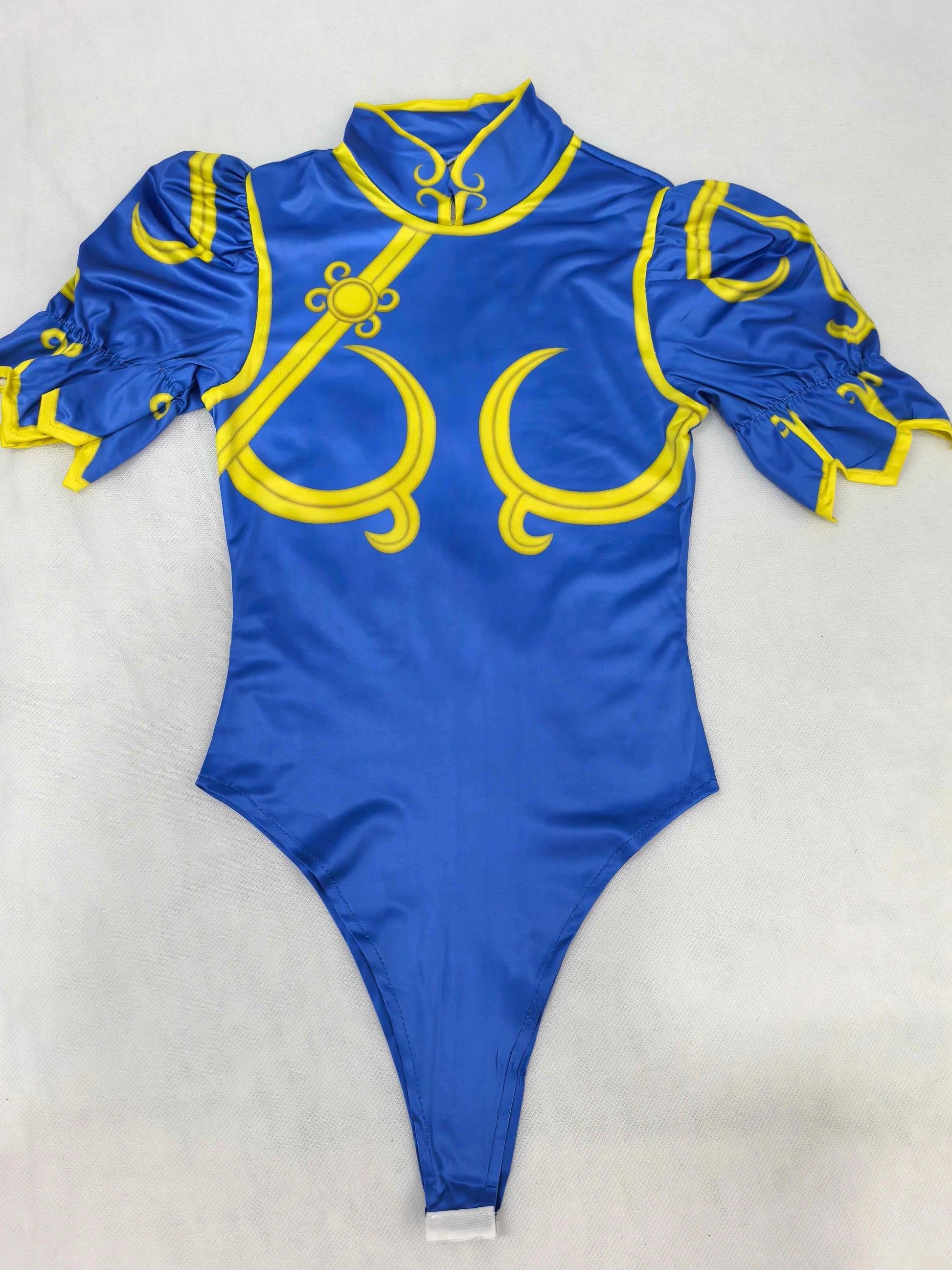 Women's Street Fighter Chun Li Cosplay Costume Game Fighter Chunli Blue Cheongsam with Headdress and Waistband Halloween Costume