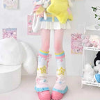 SS69 Japanese Design Y2K Knitted Flared Leg Warmers Colorful Patchwork