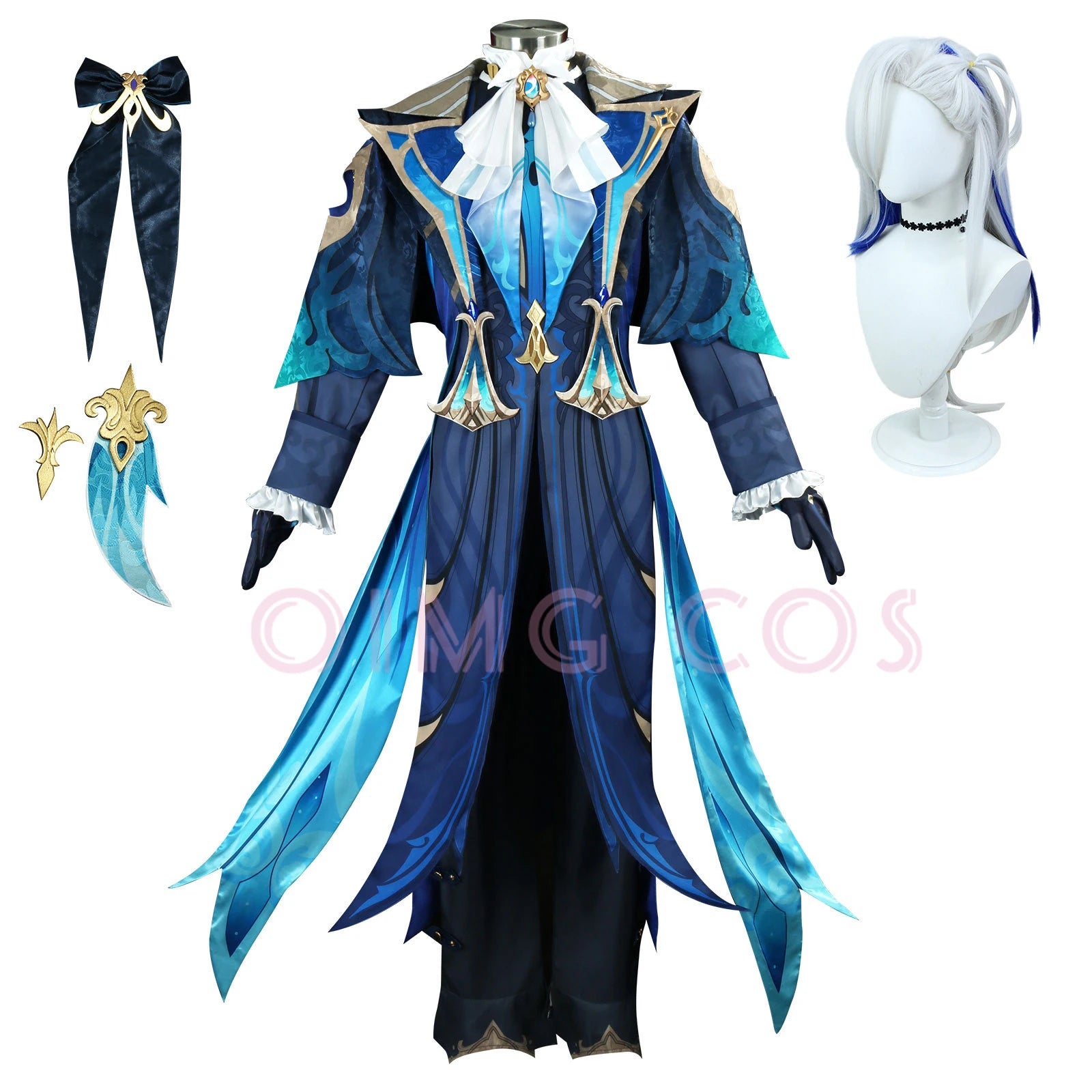 Genshin Impact Neuvillette Cosplay Costume Adult Carnival Uniform Wig Anime Halloween Party Costumes Masquerade Women Game